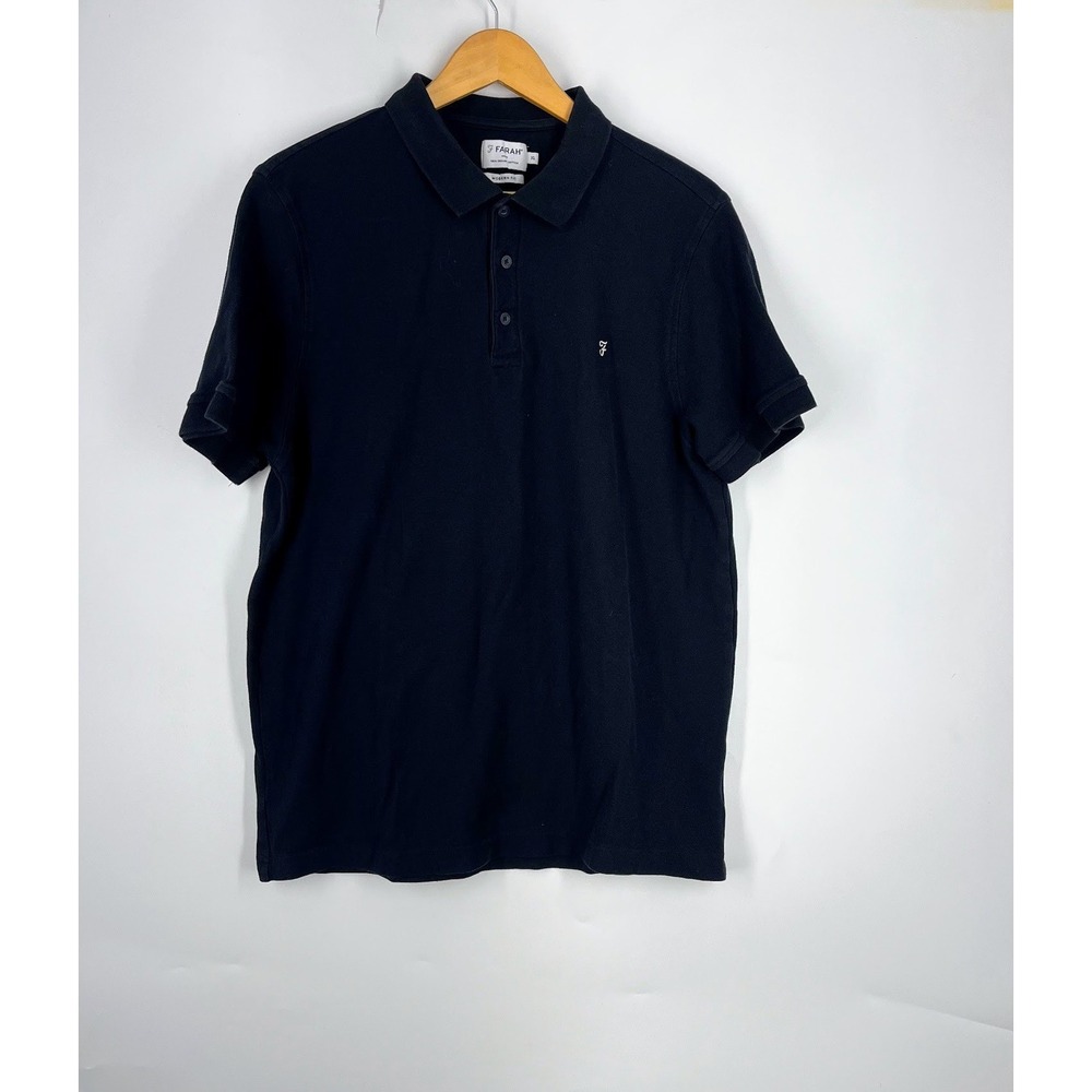 Farah Mens Modern Fit Polo Shirt Navy Blue 100% Organic Cotton Size XL Short Slv